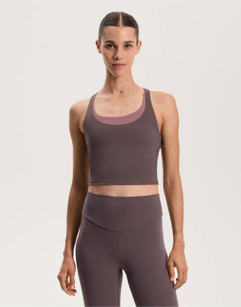 OYSHO Comfortlux overlay tank top in grey-purple - view 1