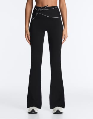 Comfortlux - Pantalon évasé à taille haute avec détail noué - Noir L