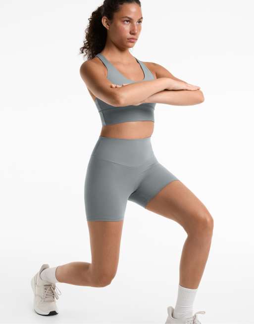 Oysho - Comfortlux - Pantaloncini hotpants a vita alta da 10 cm color blu acciaio