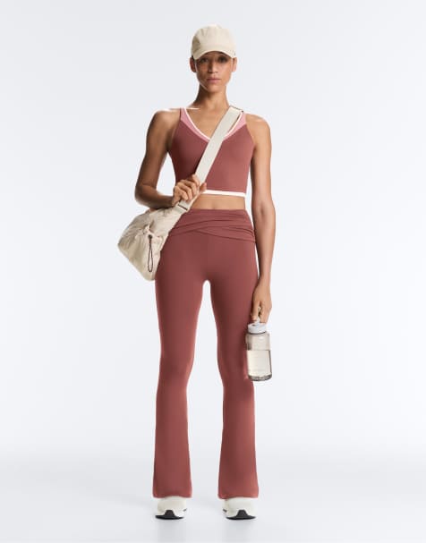 OYSHO - Comfortlux - Pantaloni a zampa a vita alta drappeggiati color talpa - view 1