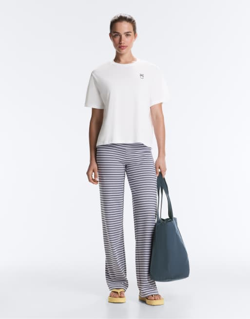 OYSHO - Comfortlux - Pantaloni dritti a vita alta blu navy a righe, 2 di 4