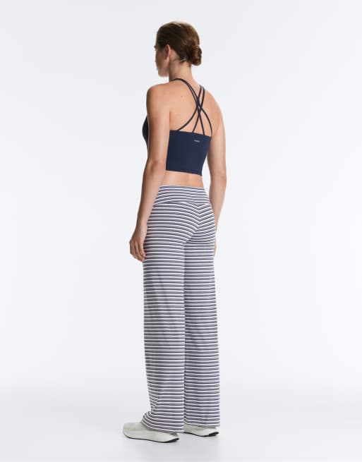 OYSHO - Comfortlux - Pantaloni dritti a vita alta blu navy a righe, 4 di 4