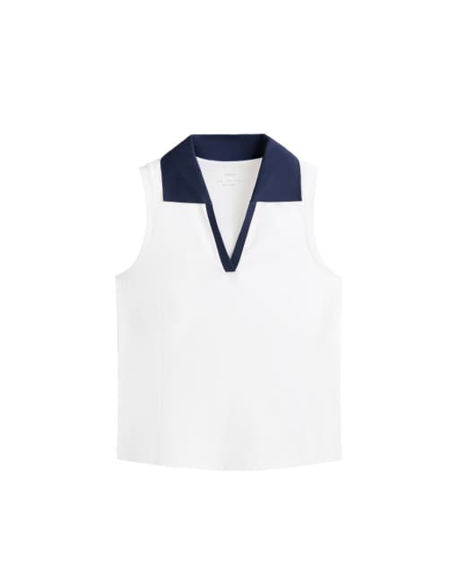 OYSHO - Comfortlux - Polo sans manches à détail contrastant - Blanc cassé, 5 de 5