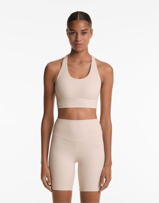 Oysho - Comfortlux - Reggiseno sportivo a sostegno medio color visone con coppe
