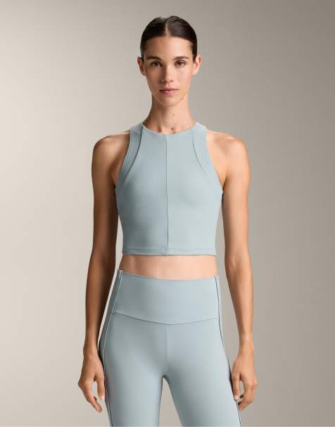 OYSHO Comfortlux rib tank top in washed grey-blue