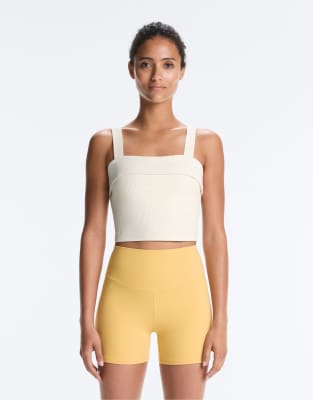 OYSHO Comfortlux rib turn-up tank top in pale ecru-Neutral