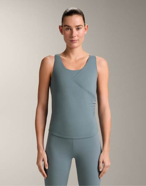 OYSHO - Comfortlux - Ærmeløs gråblå T-shirt med krydset front - view 1