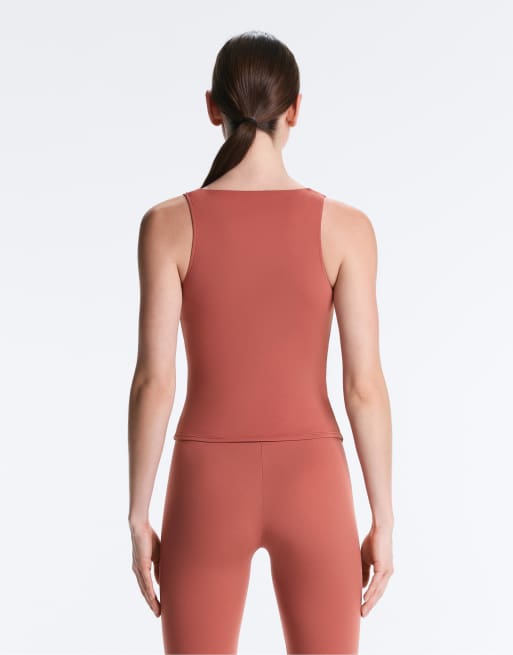 OYSHO - Comfortlux - Ærmeløs koralrød T-shirt med krydset front, 4 af 4