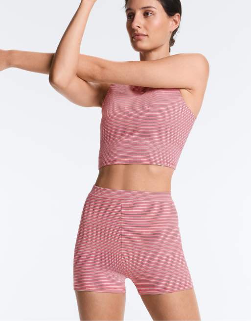 OYSHO - Comfortlux - Short court rayé 5 cm à taille haute - Rouge, 3 de 4
