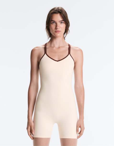 OYSHO Comfortlux short jumpsuit with contrast double straps in ecru - view 1