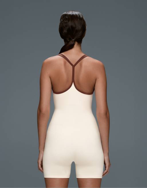 OYSHO Comfortlux short jumpsuit with contrast double straps in ecru, 2 of 7
