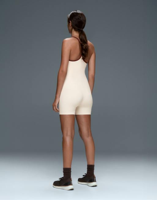 OYSHO Comfortlux short jumpsuit with contrast double straps in ecru, 5 of 7