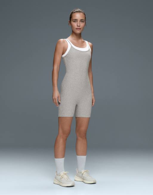 OYSHO Comfortlux short jumpsuit with heathered overlay in grey melange, 2 of 7