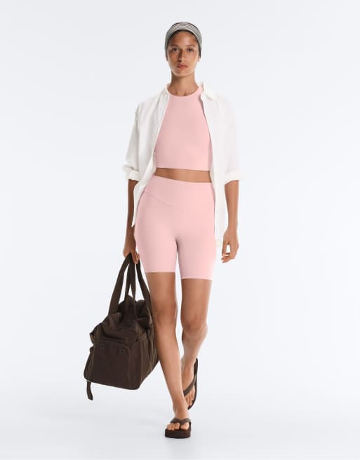 Oysho - Comfortlux - Short legging 20 cm à taille haute - Rose clair, 5 de 7