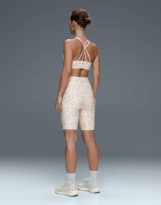 OYSHO - Comfortlux - Short legging taille haute 20 cm à fleurs - Écru pâle, 4 de 7