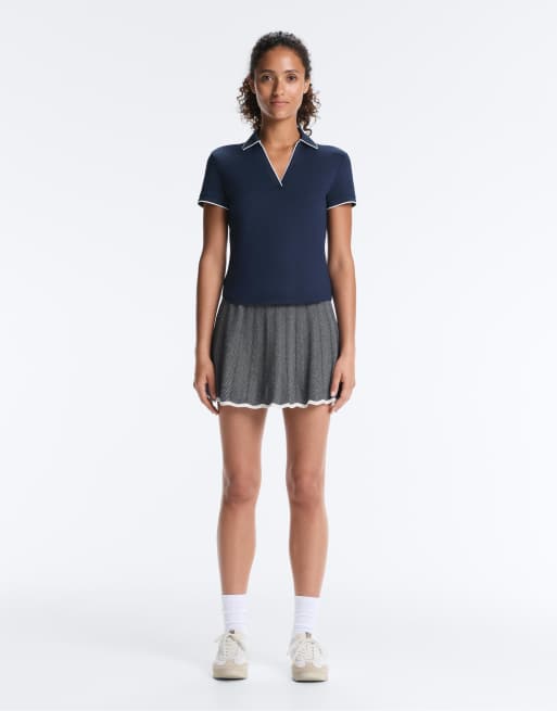 OYSHO Comfortlux short sleeve piping polo shirt in navy, 2 of 4