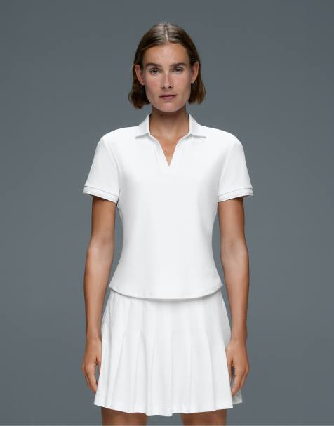 OYSHO Comfortlux short sleeve piping polo shirt in off-white - view 1