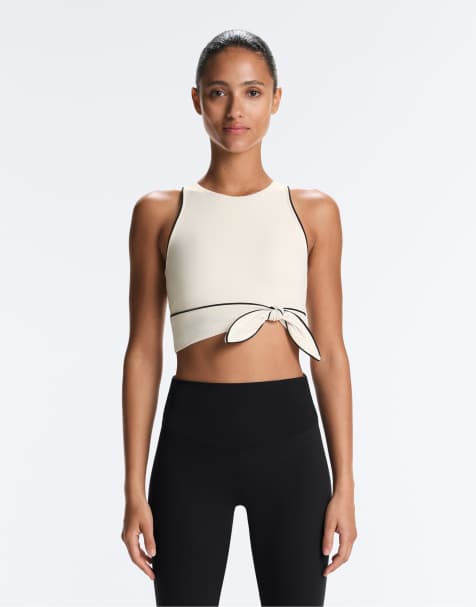 OYSHO Comfortlux sleeveless tie tank top in pale ecru
