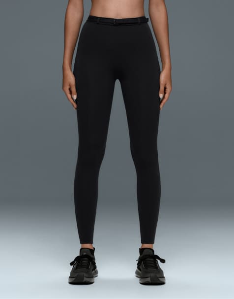 OYSHO - Comfortlux - Sorte ankellange 65-cm-leggings med høj talje og bælte - view 1