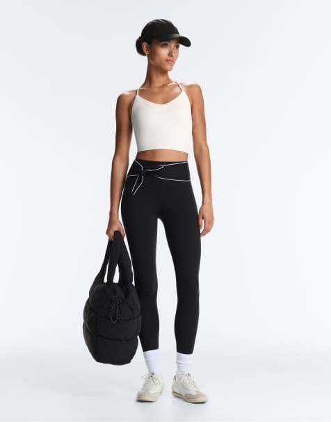 OYSHO - Comfortlux - Sorte ankellange leggings med høj talje og sløjfe - view 1