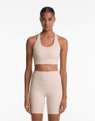 Oysho - Comfortlux - Sport-BH in Nerzbeige mit Körbchen und mittlerer Stützfunktion-Rosa