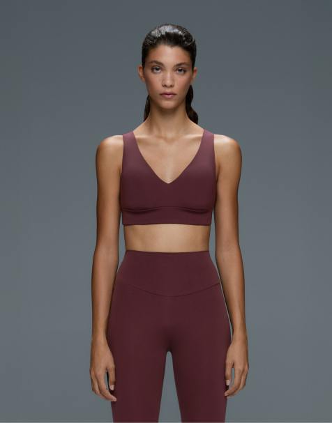 OYSHO Comfortlux sports bra, medium support, v-neck in burgundy