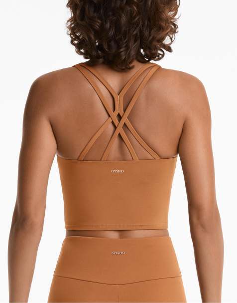 OYSHO Comfortlux strap tank top with cups in burnt orange - view 1