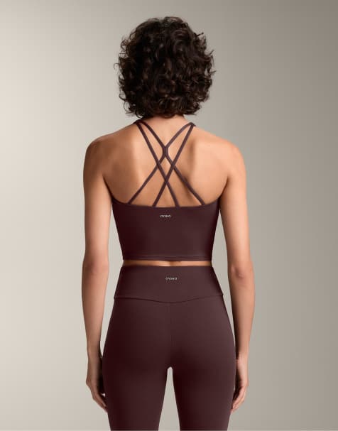 OYSHO Comfortlux strap tank top with cups in dark brown - view 1