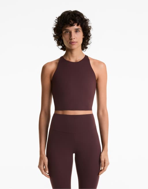 OYSHO Comfortlux strap tank top with cups in dark brown