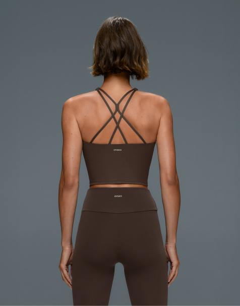 OYSHO Comfortlux strap tank top with cups in dark brown - view 1