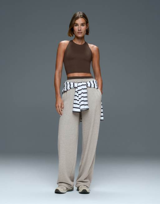 OYSHO Comfortlux strap tank top with cups in dark brown, 2 of 7