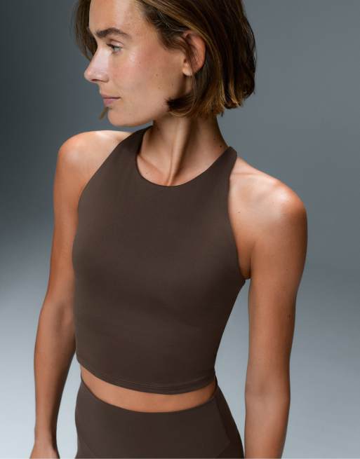 OYSHO Comfortlux strap tank top with cups in dark brown, 3 of 7