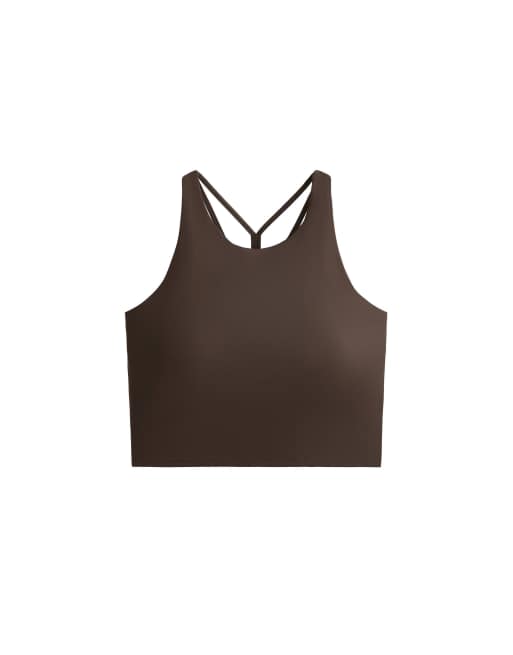 OYSHO Comfortlux strap tank top with cups in dark brown, 7 of 7