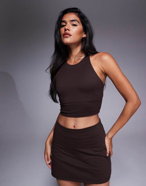 Oysho Comfortlux strap tank top with cups in light brown - view 1
