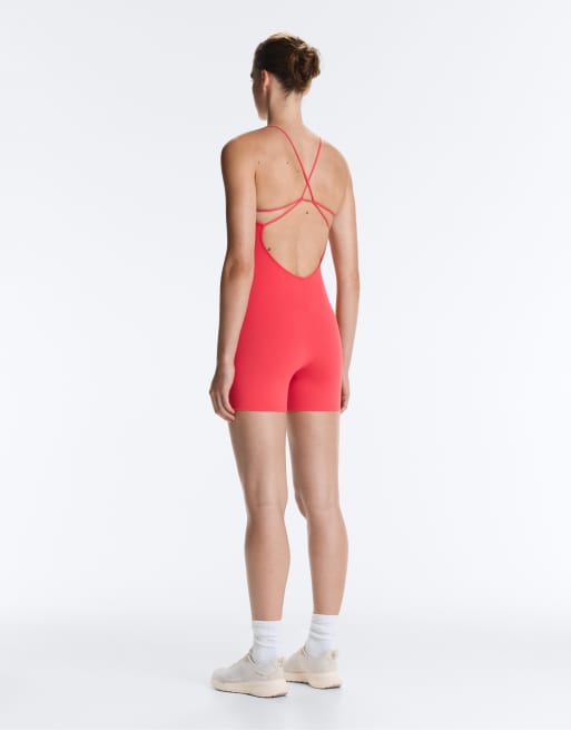 OYSHO Comfortlux strappy back short jumpsuit in coral, 4 of 7