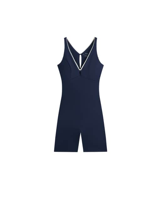 OYSHO Comfortlux strappy v-neck short jumpsuit in navy, 5 of 7