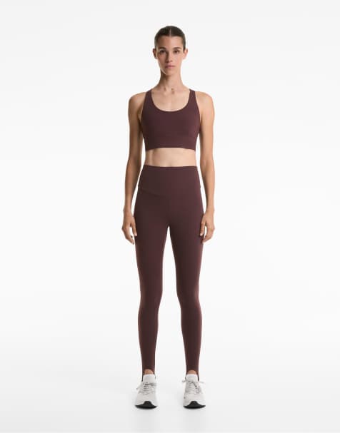 OYSHO Comfortlux super high rise ankle-length stirrup leggings in brown - view 1