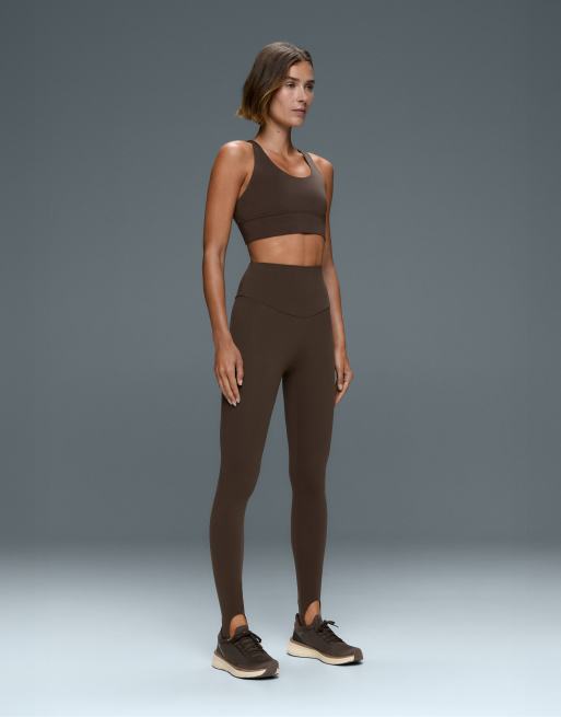 OYSHO Comfortlux super high rise ankle-length stirrup leggings in brown, 2 of 7