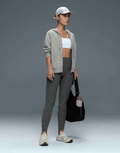 OYSHO Comfortlux super high rise ankle-length stirrup leggings in dark grey, 2 of 7