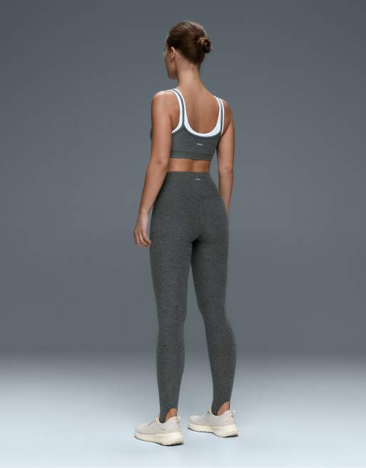 OYSHO Comfortlux super high rise ankle-length stirrup leggings in dark grey, 4 of 7