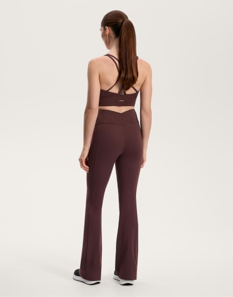 OYSHO Comfortlux super high rise flare trousers with pockets in brown