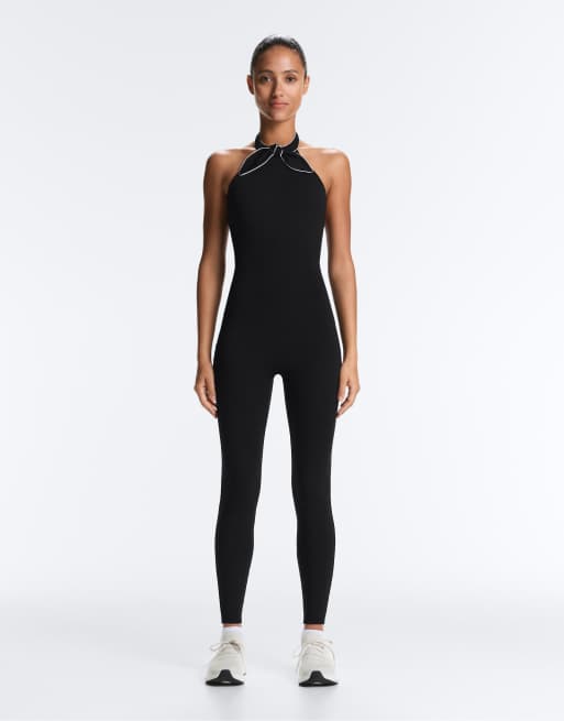 OYSHO – Comfortlux – Svart lång jumpsuit med knytning, 4 av 4