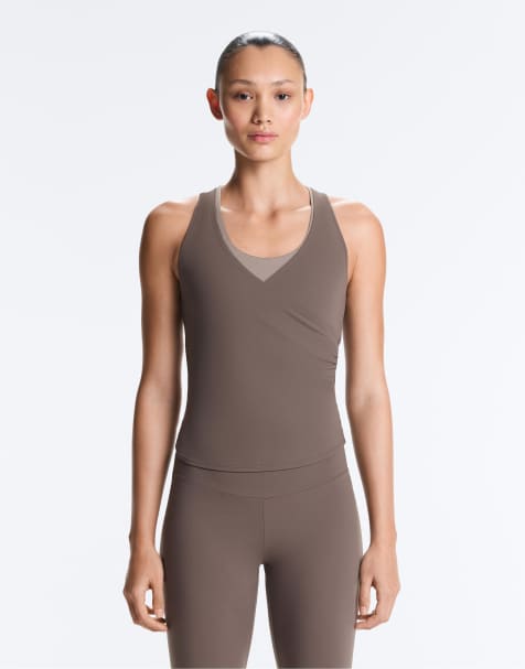 Oysho - Comfortlux - T-shirt croisé sans manches - Gris taupe - view 1