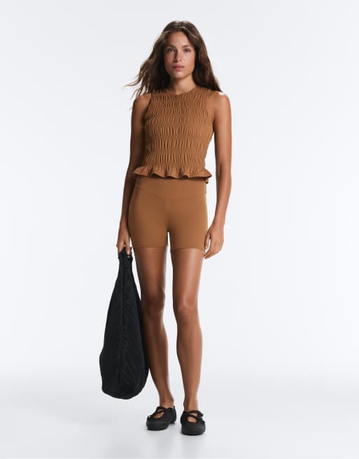 Oysho - Comfortlux - T-shirt smocké sans manches - Marron, 2 de 4