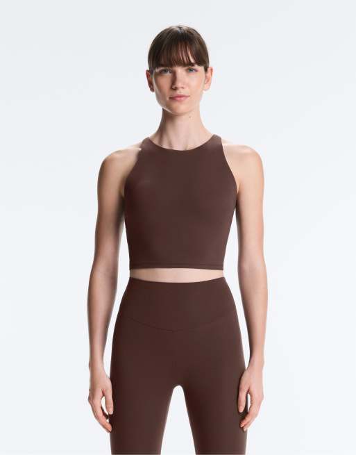 Oysho – Comfortlux – Tanktop in Dunkelbraun mit Körbchen und Riemchendesign, 2 von 4