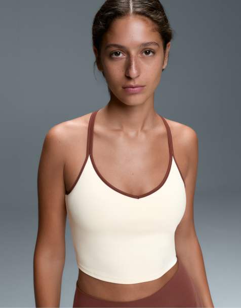 OYSHO Comfortlux tanktop med kontraststropper i ecru - view 1