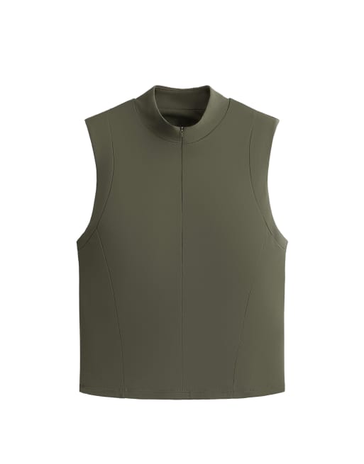 OYSHO Comfortlux tanktop med lynlås i khaki, 6 af 6