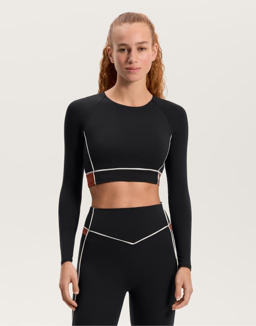 OYSHO - Comfortlux - Top a maniche lunghe nero color block con profili a contrasto