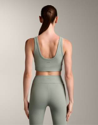 OYSHO - Comfortlux - Top côtelé à col boutonné et dos ouvert - Vert-bleu