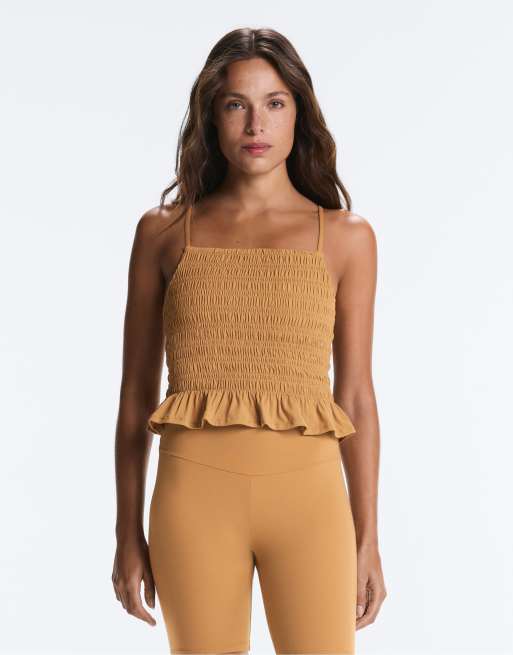 OYSHO - Comfortlux - Top senza maniche a punto smock color senape